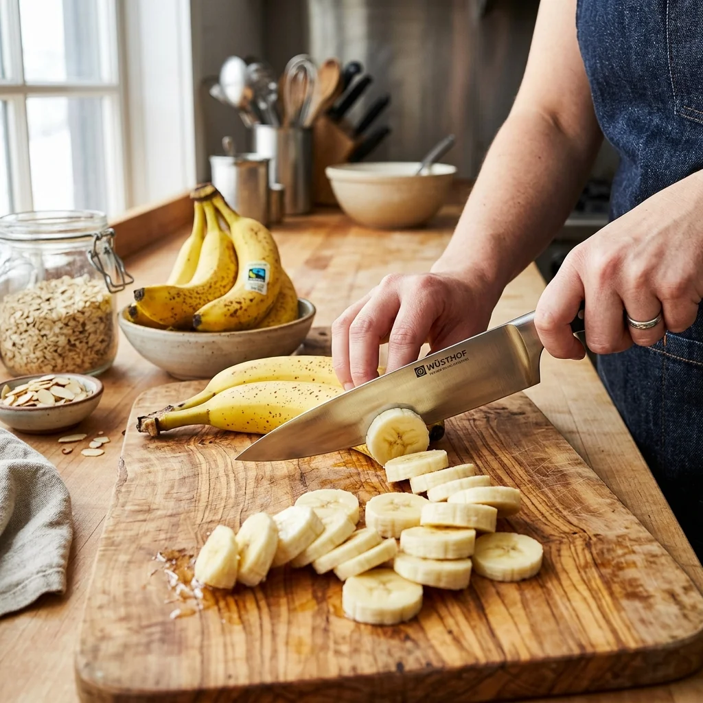 Zubereitung Schritt 1: Bananen schneiden - Bananen-Schoko-Schichtdessert