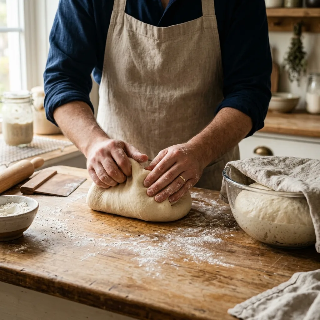 Fladenbrot-Teig wird geknetet und geht auf
