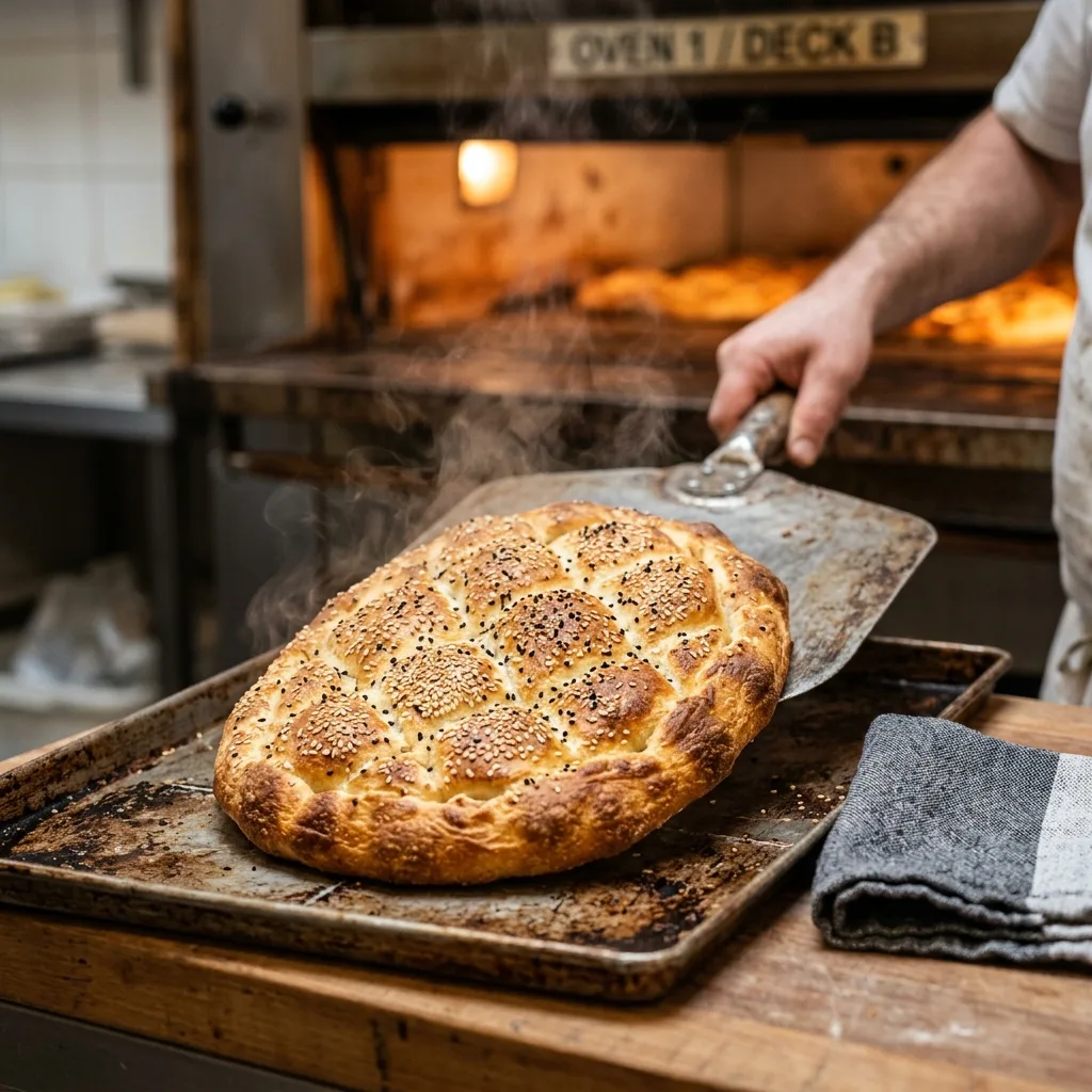 Goldbraun gebackenes Fladenbrot frisch aus dem Ofen