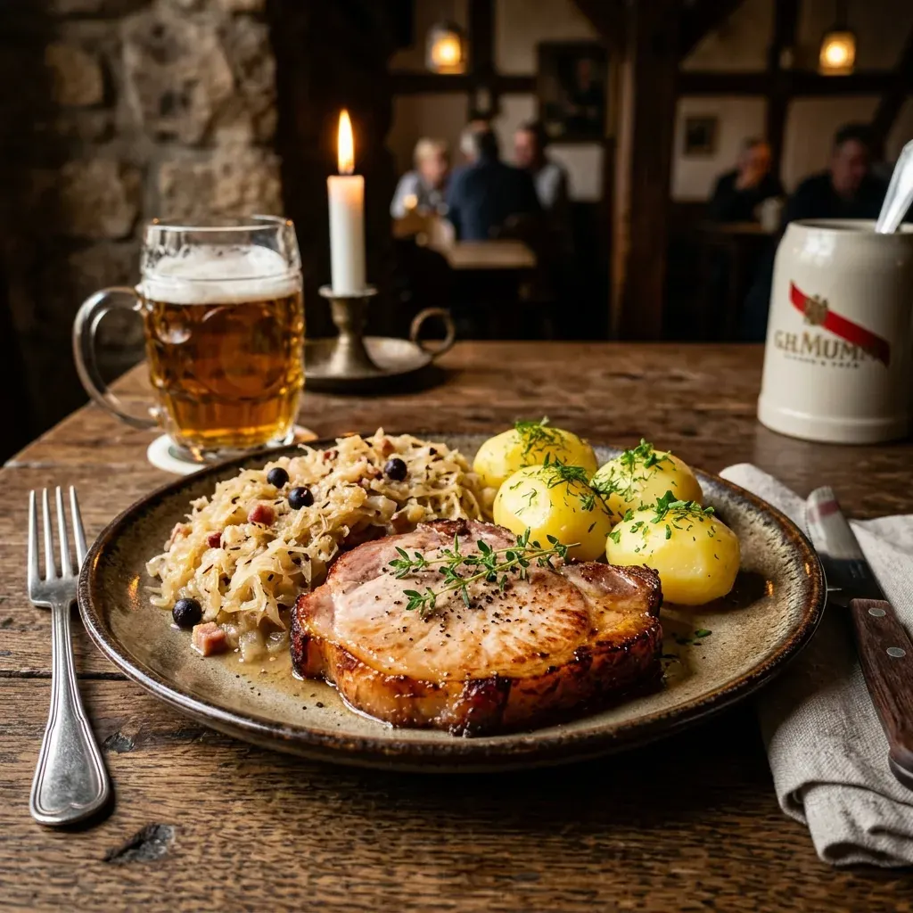 Kasseler mit Sauerkraut und Senfsauce — deftiger Klassiker