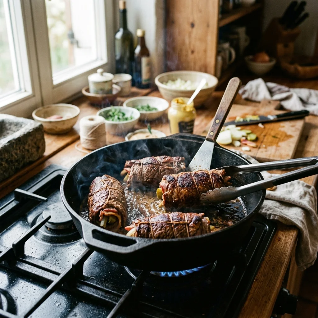 Rouladen scharf anbraten im Bräter