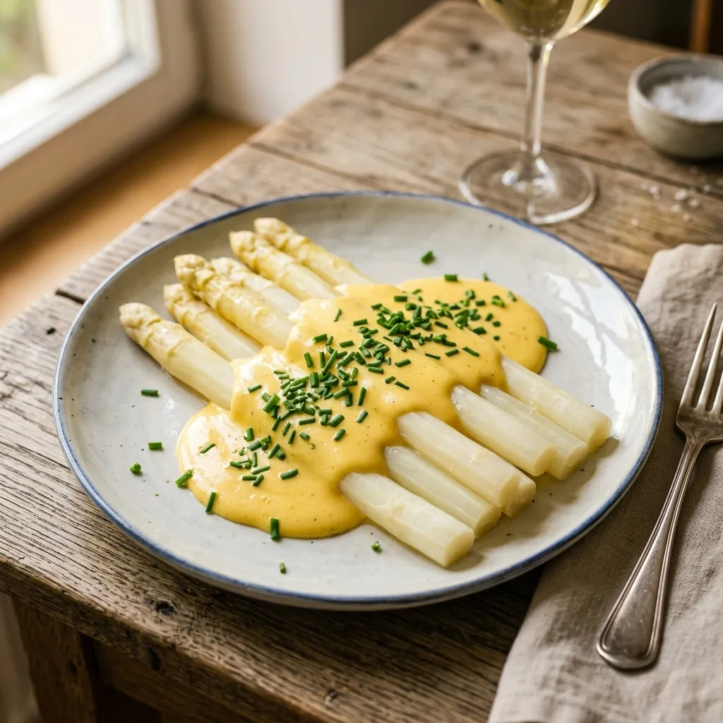 Spargel Flammkuchen mit weißem und grünem Spargel auf knusprigem Teig