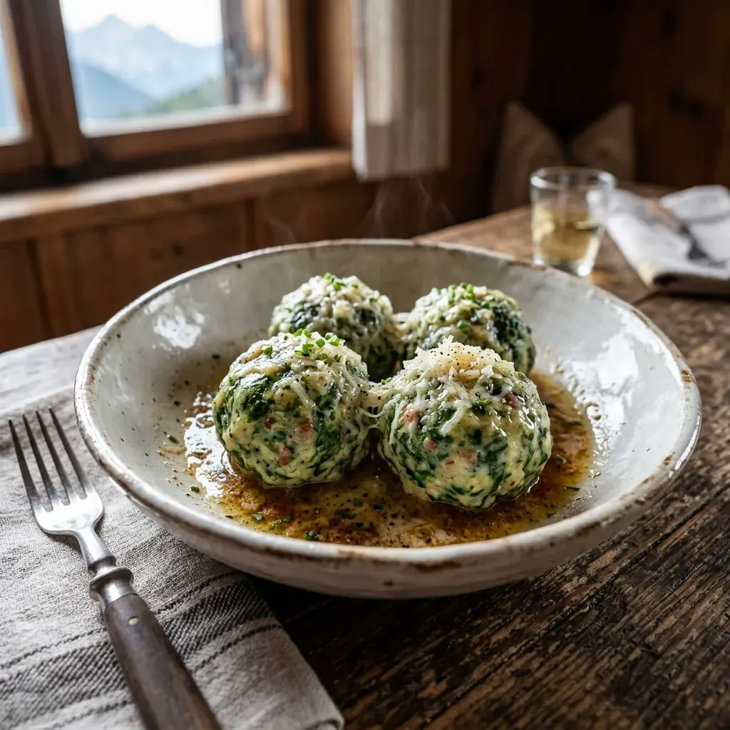 Südtiroler Spinatknödel in brauner Butter mit Parmesan