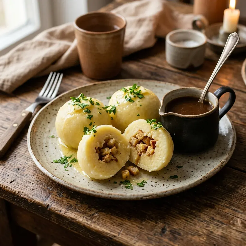 Original Thüringer Klöße — goldbraune Kartoffelklöße in einer Schüssel
