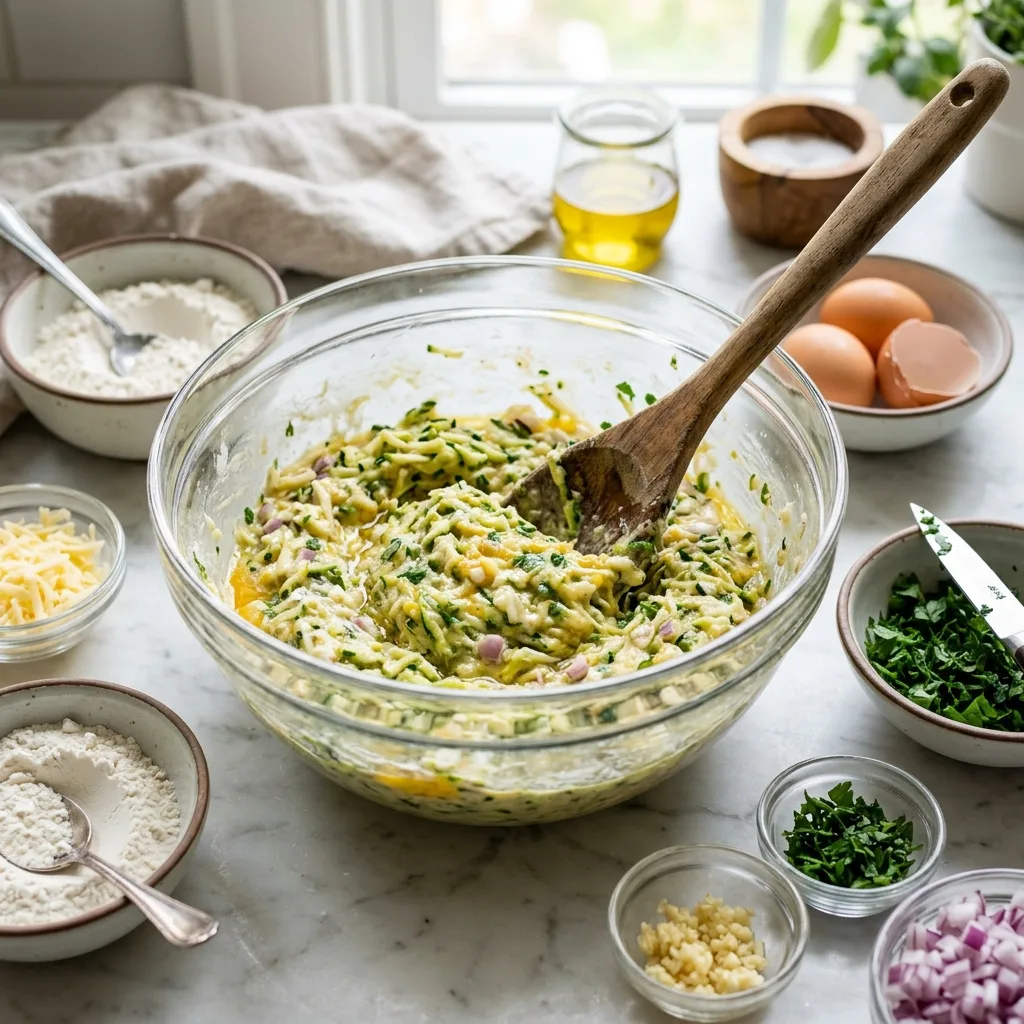 Zucchinipuffer-Teig wird angerührt