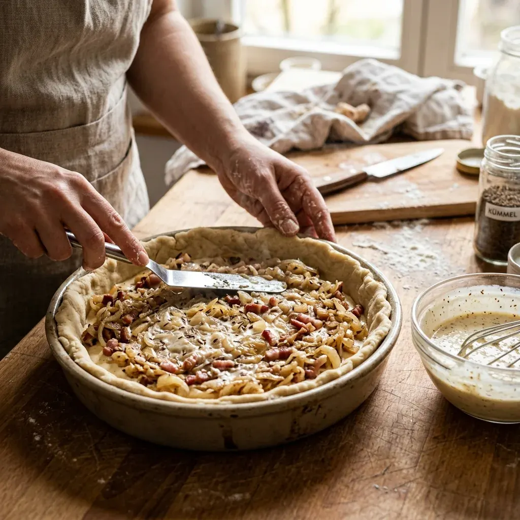 Schwäbischer Zwiebelkuchen mit Speck